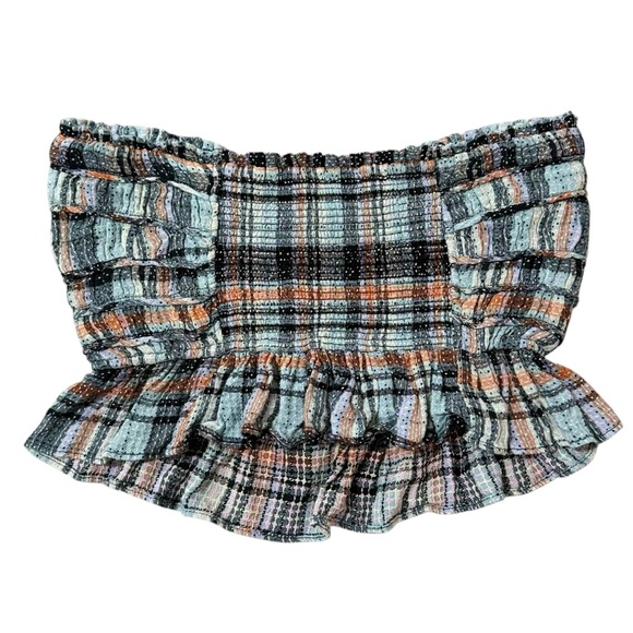 Free People Plaid Henrietta Smocked Ruffle and Button Detailed Tube Top Size S - Picture 8 of 9